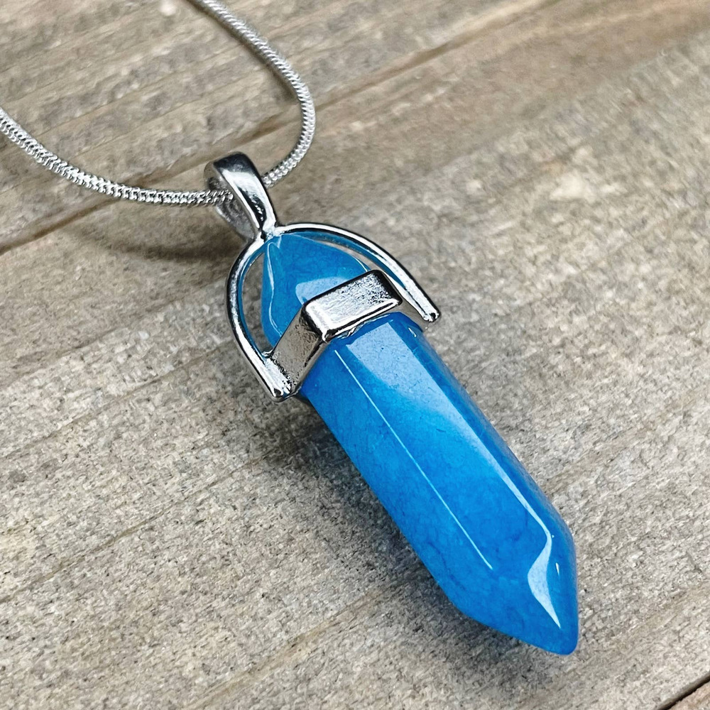 Blue Sky Quartz Crystal Pendant Necklace on 18" Silver Snake Chain #049
